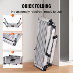 Aluminum folding work platform with a 330 lbs capacity and non-slip surface, 20" height.