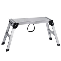 Aluminum folding work platform with non-slip surface, 20" height, and 330 lbs capacity.