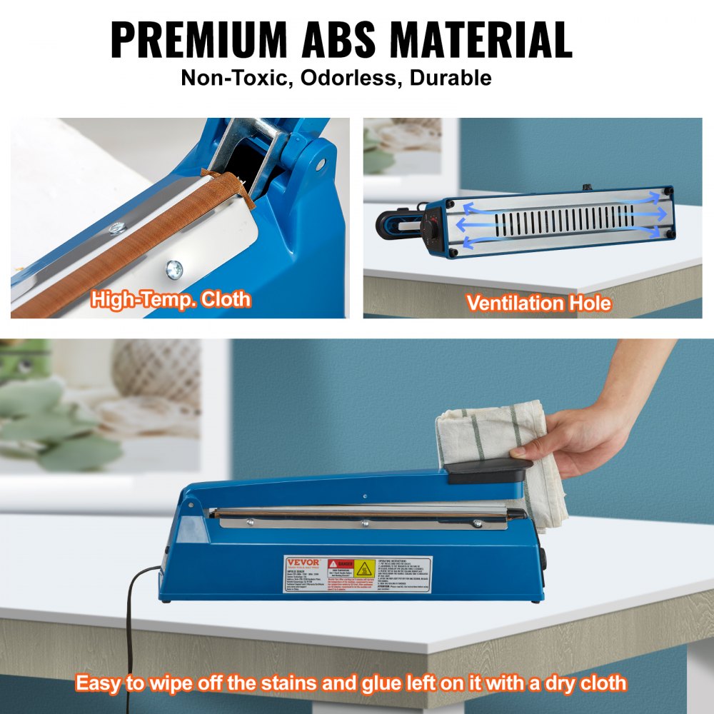 Impulse Sealer 12 inch, Manual Heat Seal Machine with Adjustable Heating Mode, ABS Shrink Wrap Bag Sealers for Plastic Mylar PE PP Bags, Portable Poly Bag Sealing Machine with Extra Replace Kit