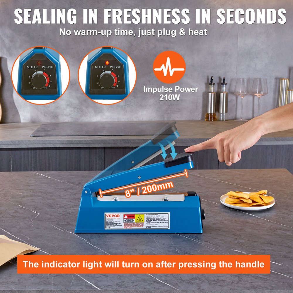 Impulse Sealer 8 inch, Manual Heat Seal Machine with Adjustable Heating Mode, ABS Shrink Wrap Bag Sealers for Plastic Mylar PE PP Bags, Portable Poly Bag Sealing Machine with Extra Replace Kit