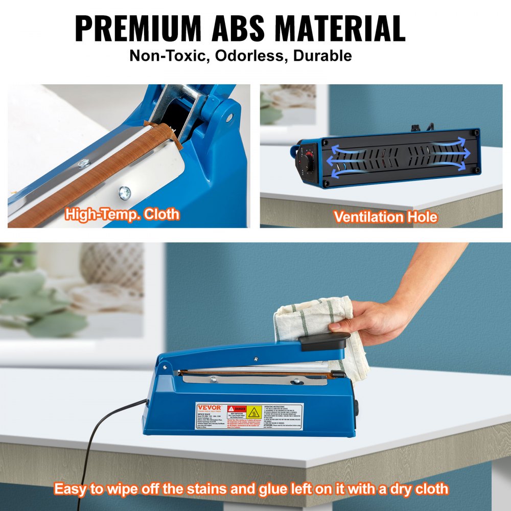 Impulse Sealer 8 inch, Manual Heat Seal Machine with Adjustable Heating Mode, ABS Shrink Wrap Bag Sealers for Plastic Mylar PE PP Bags, Portable Poly Bag Sealing Machine with Extra Replace Kit