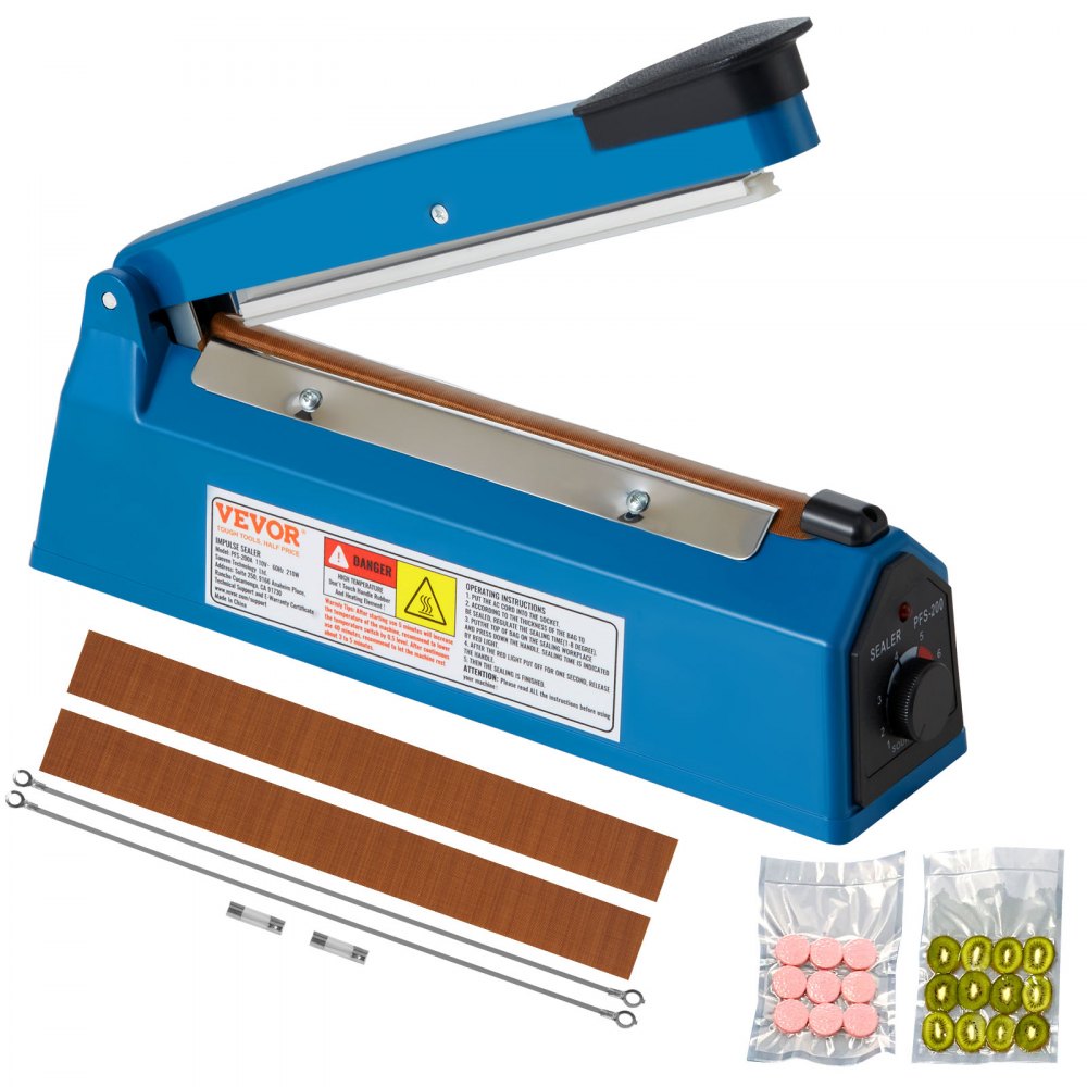 Impulse Sealer 8 inch, Manual Heat Seal Machine with Adjustable Heating Mode, ABS Shrink Wrap Bag Sealers for Plastic Mylar PE PP Bags, Portable Poly Bag Sealing Machine with Extra Replace Kit
