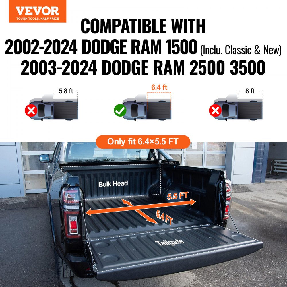 Quad-Fold Tonneau Cover Truck Bed Cover for 2002-2024 Dodge Ram 1500 PVC