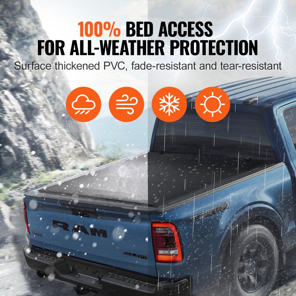 Quad-Fold Tonneau Cover Truck Bed Cover for 2002-2024 Dodge Ram 1500 PVC
