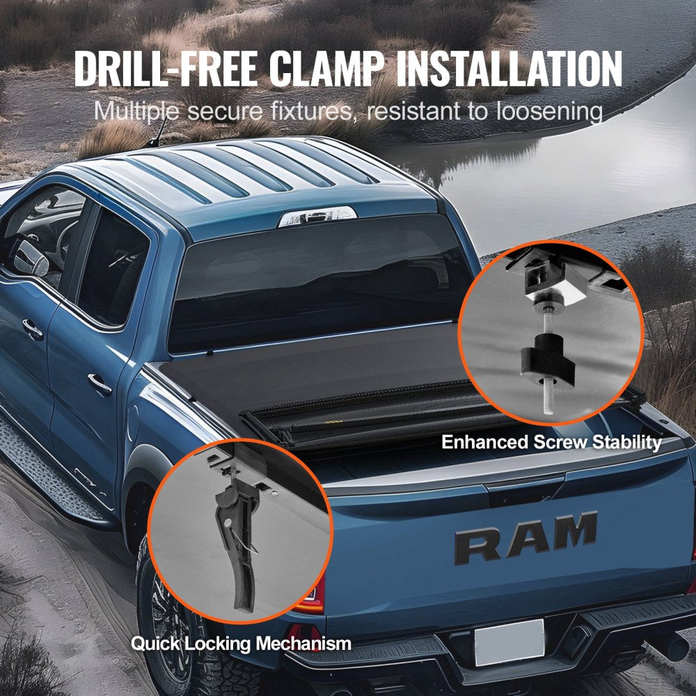 Quad-Fold Tonneau Cover Truck Bed Cover for 2002-2024 Dodge Ram 1500 PVC