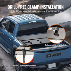 Tri-Fold Truck Bed Tonneau Cover, Compatible with 2009-2024 Ram 1500 (19-24 Classic/New Body), Fleetside 5.7` (67.4") Bed Without Rambox, Fit 5.7` x 5.5` Inside Bed, 400 lbs Load Capacity, Black