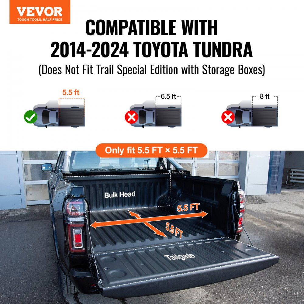 Tri-Fold Truck Bed Tonneau Cover, Compatible with 2014-2024 Toyota Tundra (NOT FIT Trail Special Edition with Storage Boxes), Fleetside 5.5` (67") Short Bed 2023, 400 lbs Load Capacity, Black