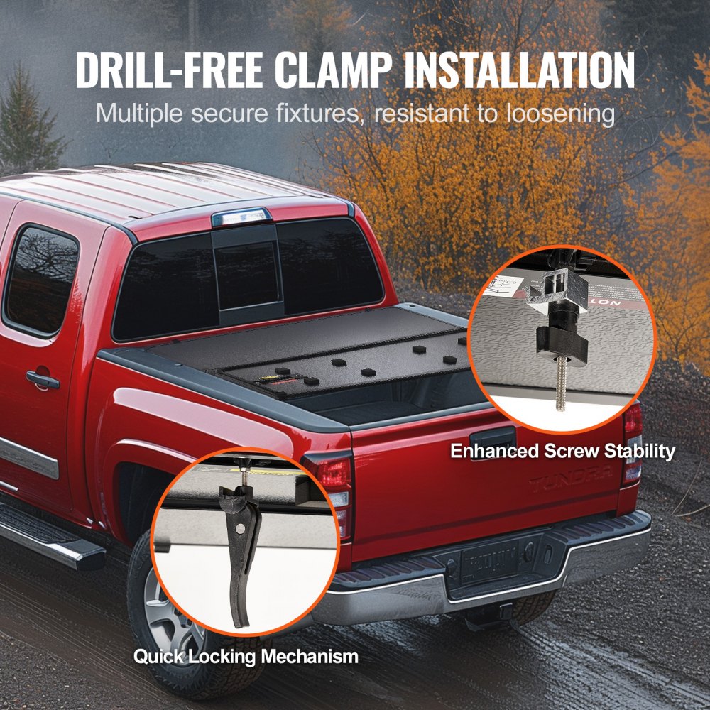 Tri-Fold Truck Bed Tonneau Cover, Compatible with 2014-2024 Toyota Tundra (NOT FIT Trail Special Edition with Storage Boxes), Fleetside 5.5` (67") Short Bed 2023, 400 lbs Load Capacity, Black