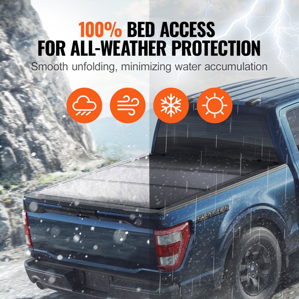 Tri-Fold Truck Bed Tonneau Cover, Compatible with 2015-2024 Ford F-150, Lightning, Styleside 5.5` (65.4") Bed, Fit 5.6` x 5.4`/5.5` x 5.4` (67.1" x 65.2"/65.4" x 65.2") Inside Bed, 400lbs, Black