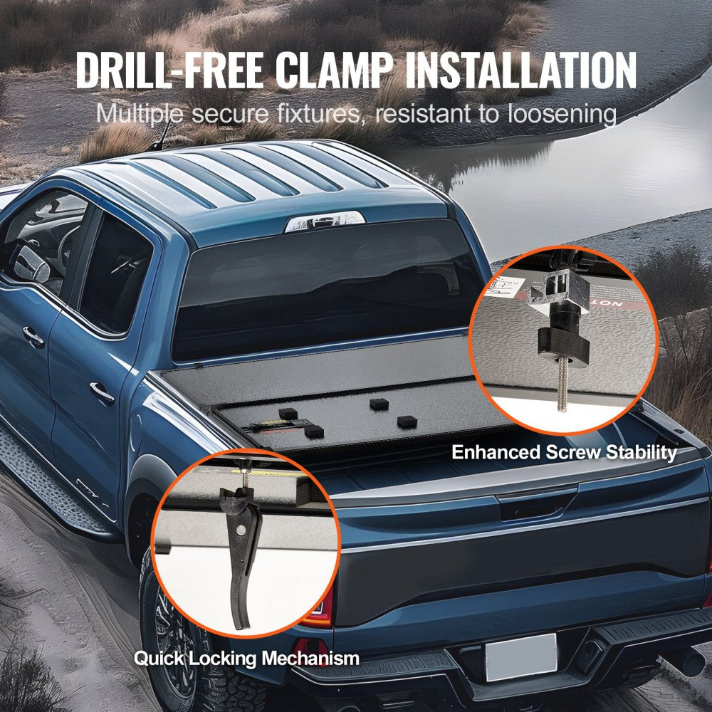 Tri-Fold Truck Bed Tonneau Cover, Compatible with 2015-2024 Ford F-150, Lightning, Styleside 5.5` (65.4") Bed, Fit 5.6` x 5.4`/5.5` x 5.4` (67.1" x 65.2"/65.4" x 65.2") Inside Bed, 400lbs, Black
