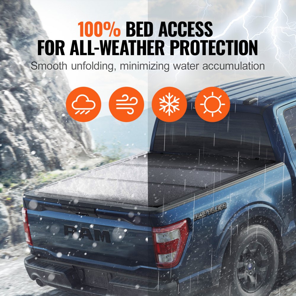 Tri-Fold Truck Bed Tonneau Cover, Compatible with 2015-2024 Ford F-150, 6.5` (79") Bed, Only Fit 6.5` x 5.4` (79" x 65.2") Inside Bed, 400 lbs Load Capacity, LED Light, Quick Folding, Black