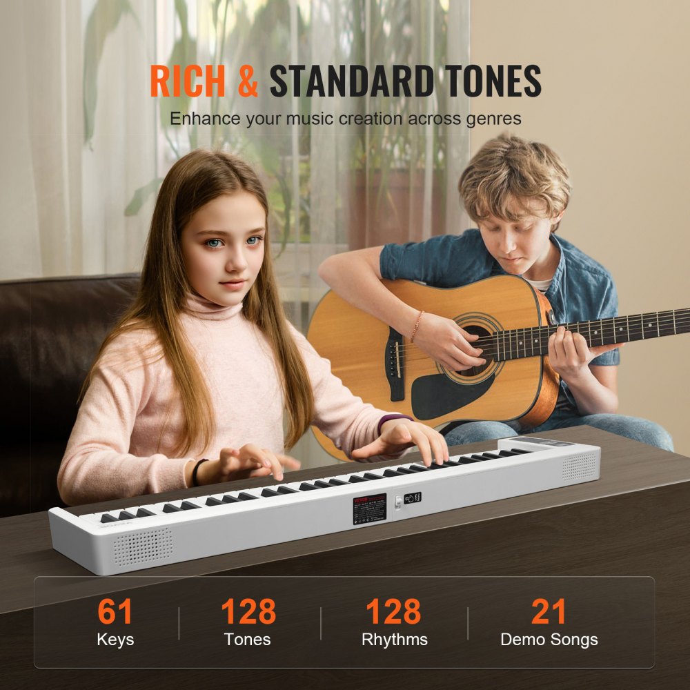 61 Key Folding Keyboard Piano Portable Foldable Piano Bluetooth MIDI White