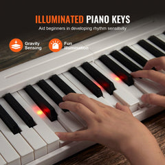 61 Key Folding Keyboard Piano Portable Foldable Piano Bluetooth MIDI White