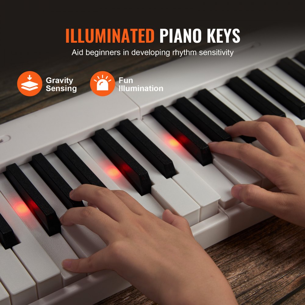 88 Key Folding Keyboard Piano Portable Foldable Piano Bluetooth MIDI White