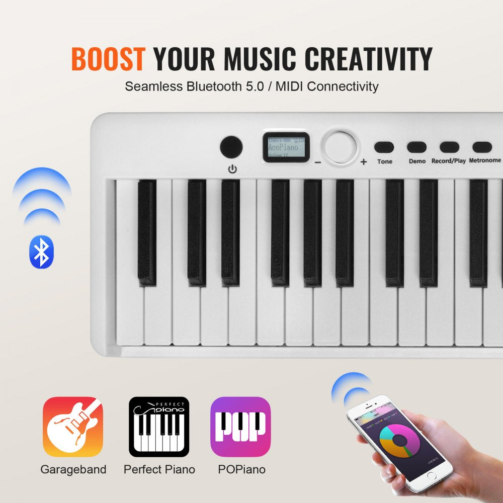 88 Key Folding Keyboard Piano Portable Foldable Piano Bluetooth MIDI White
