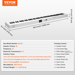 88 Key Folding Keyboard Piano Portable Foldable Piano Bluetooth MIDI White