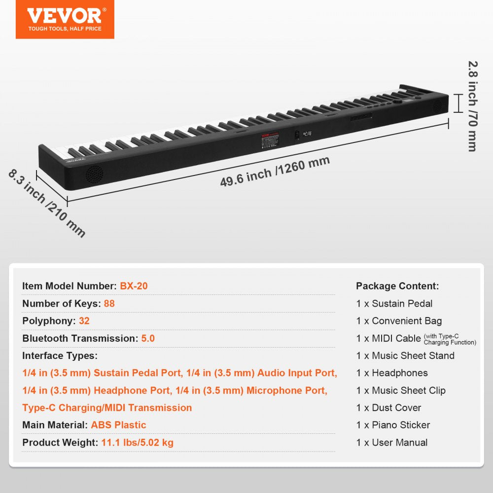 88 Key Folding Keyboard Piano Portable Foldable Piano Bluetooth MIDI Black