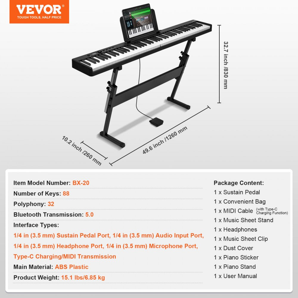 88 Key Folding Keyboard Piano Portable Foldable Bluetooth MIDI with Stand