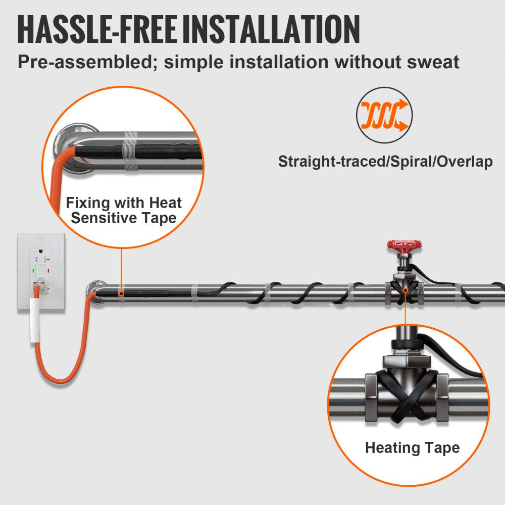 Bostome 9FT self-regulating pipe heating cable with built-in thermostat for freeze protection.