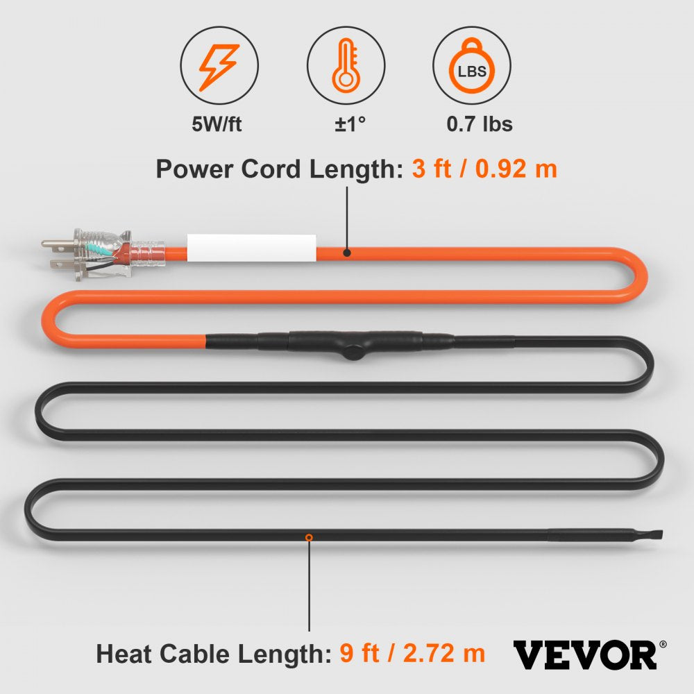 Bostome 9FT self-regulating pipe heating cable with waterproof design for freeze protection.