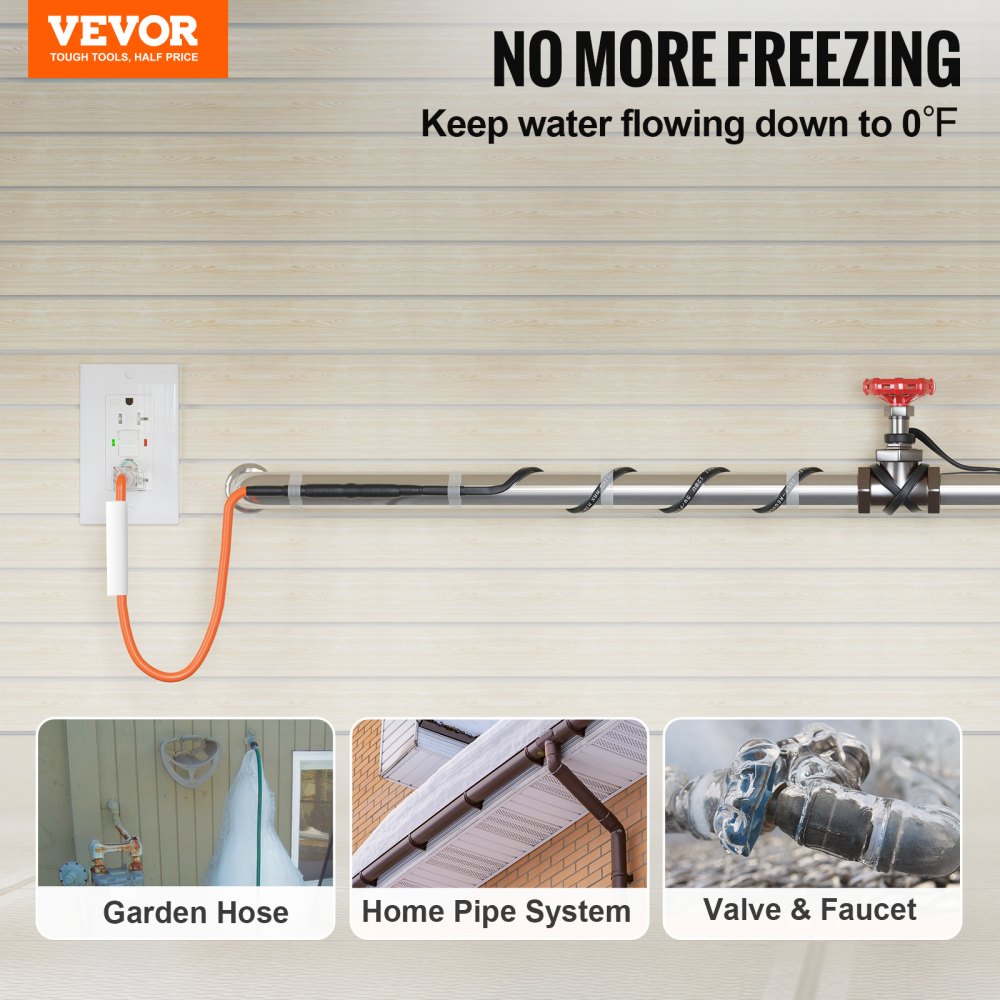 Bostome 15FT self-regulating pipe heating cable with waterproof design and built-in thermostat.