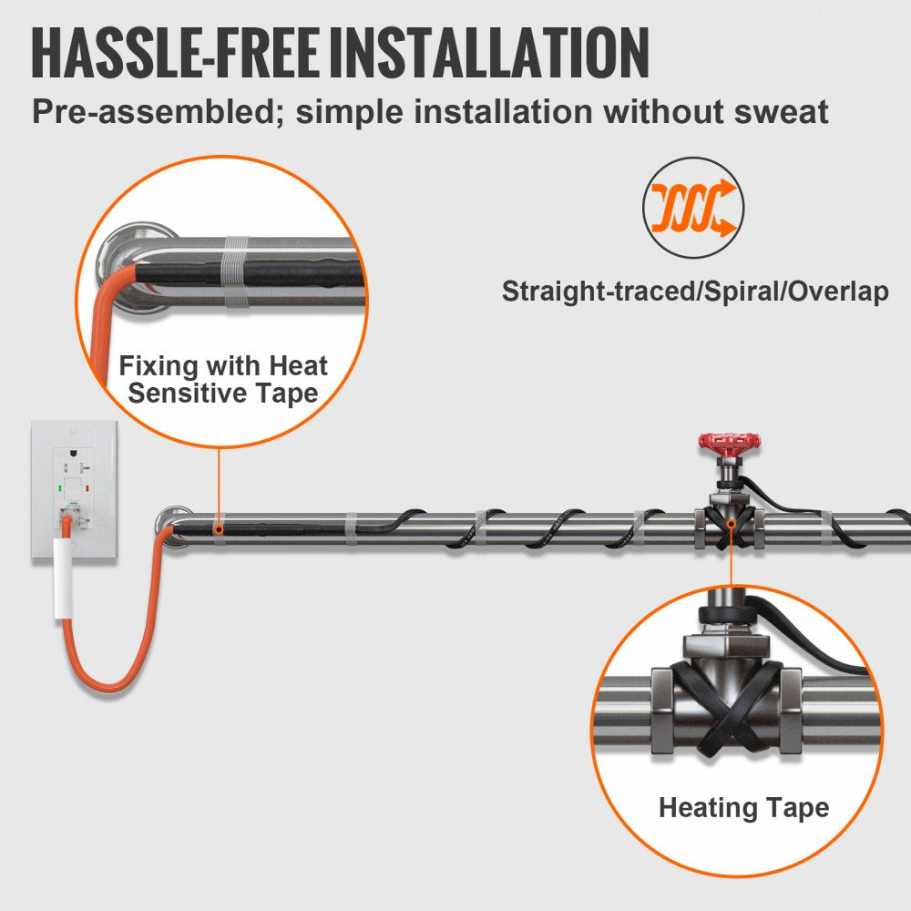 Bostome 15FT self-regulating pipe heating cable with waterproof design and built-in thermostat.