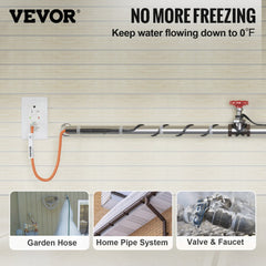 Bostome 24ft self-regulating pipe heating cable with built-in thermostat and indicator light.