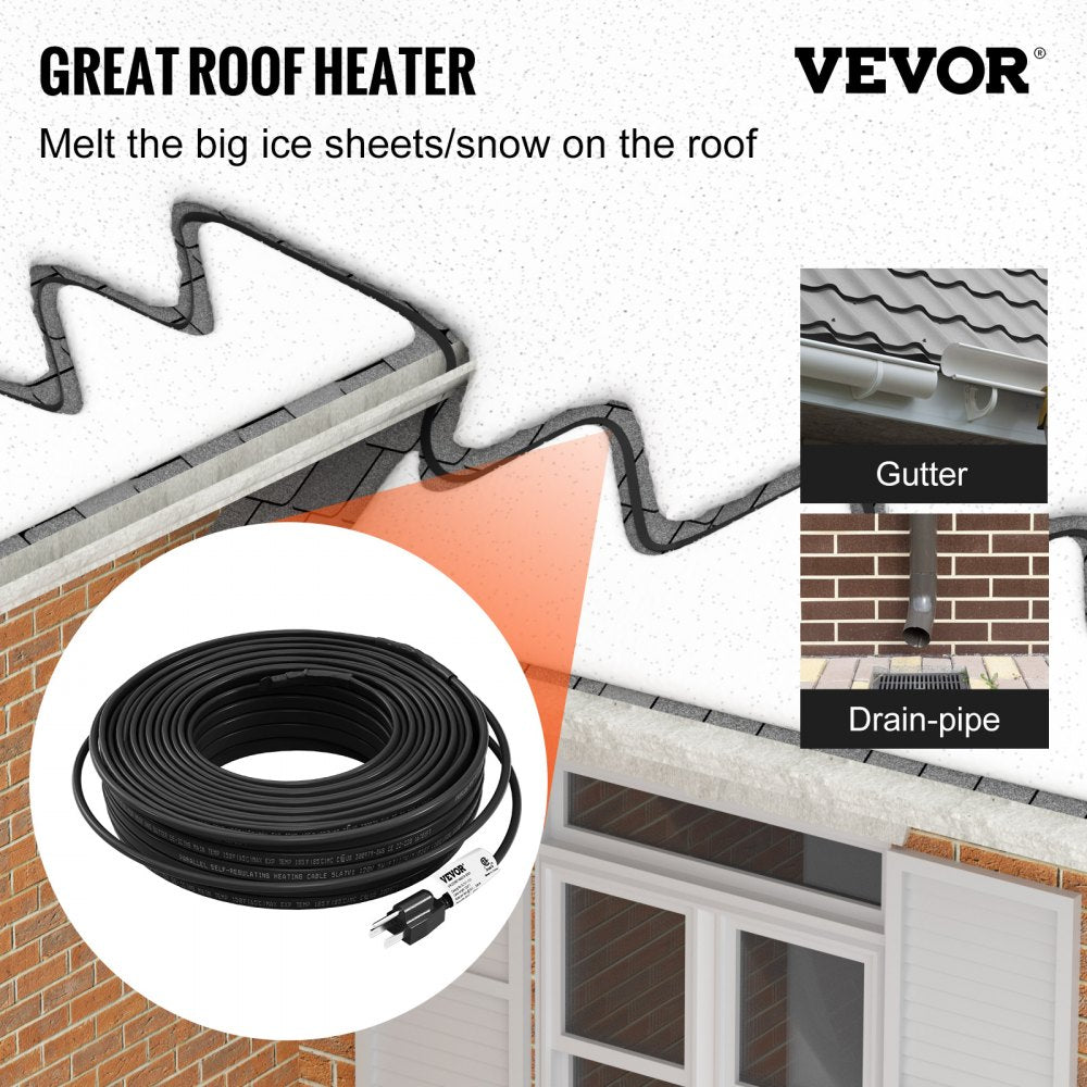 Bostome 120ft self-regulating pipe heating cable with 5W/ft output for winter protection.