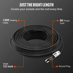 Bostome 120ft self-regulating pipe heating cable with 5W/ft output for winter protection.
