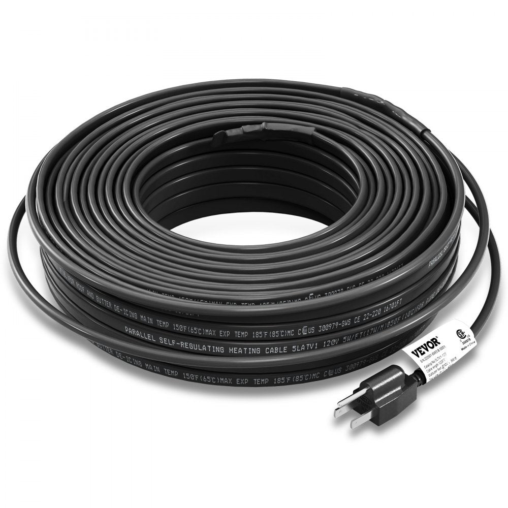 Bostome 120ft self-regulating pipe heating cable with 5W/ft output for winter protection.