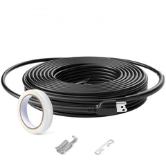 Black 24ft self-regulating pipe heating cable with white tape and metal clips for roof use