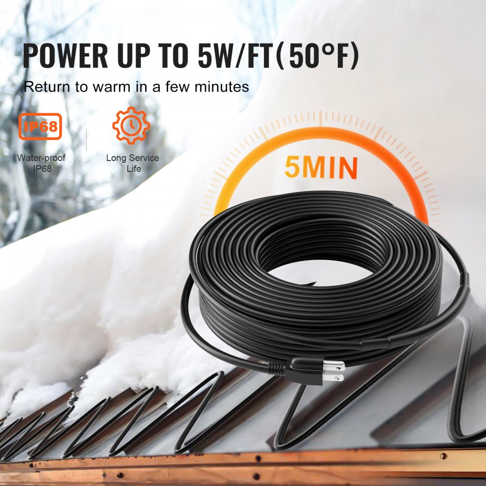 Bostome 120FT self-regulating pipe heating cable with a 6FT power cord for easy installation.