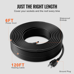 Bostome 120FT self-regulating pipe heating cable with a 6FT power cord for winter protection.