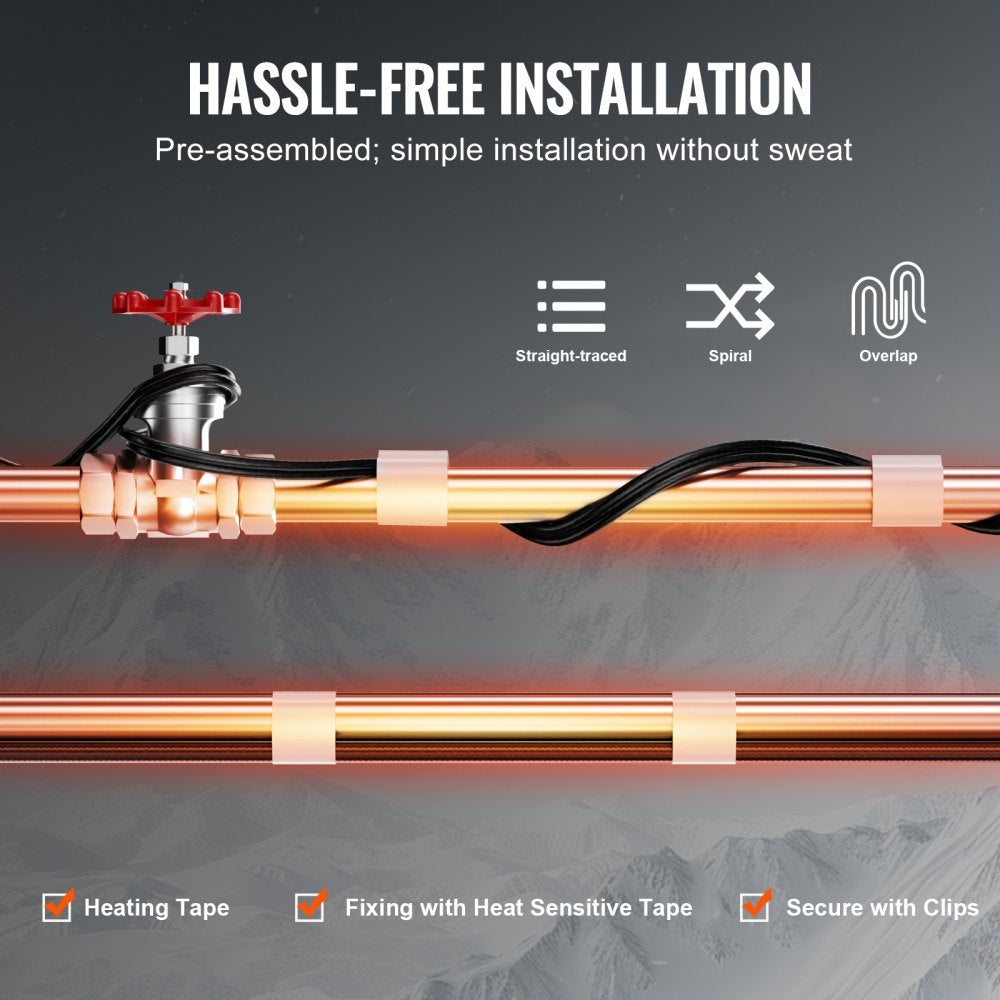Bostome 120FT self-regulating pipe heating cable with a 6FT power cord for easy installation.