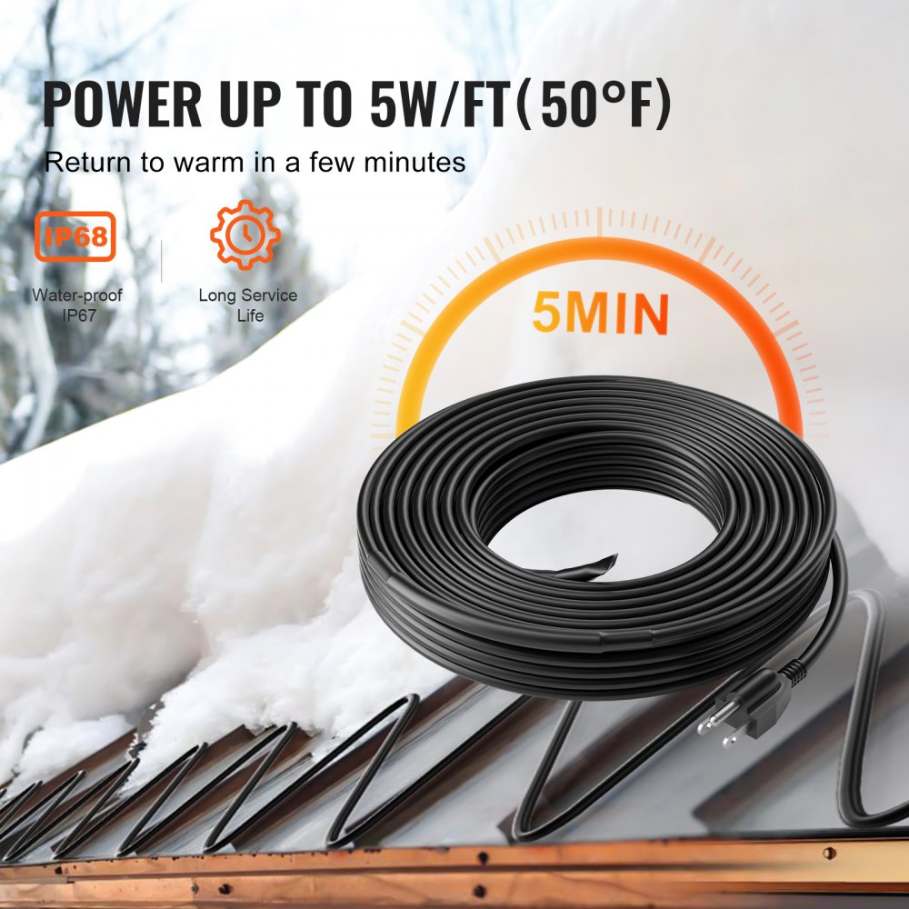 Bostome 50FT self-regulating pipe heating cable with durable construction and waterproof rating.