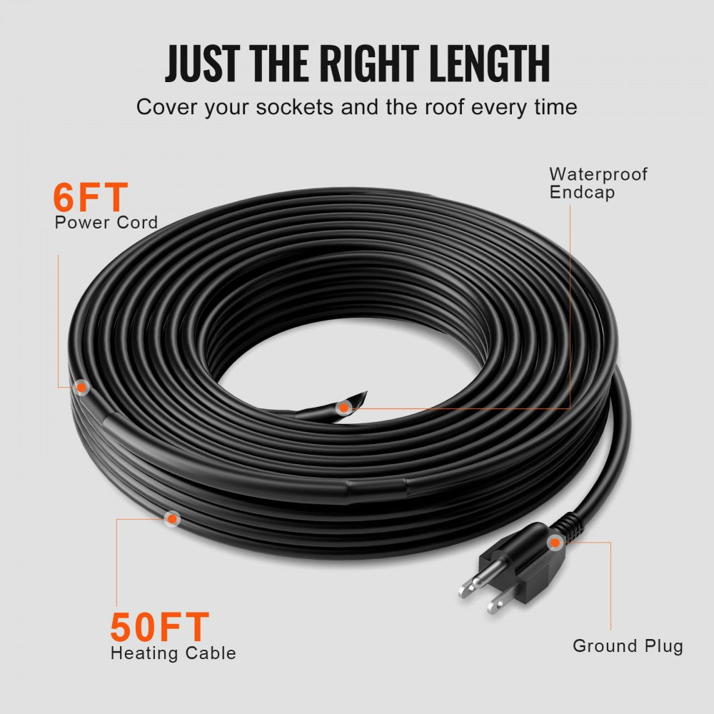 Bostome 50FT self-regulating pipe heating cable with durable construction and waterproof rating.