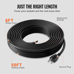 Bostome 50FT self-regulating pipe heating cable with durable construction and waterproof rating.