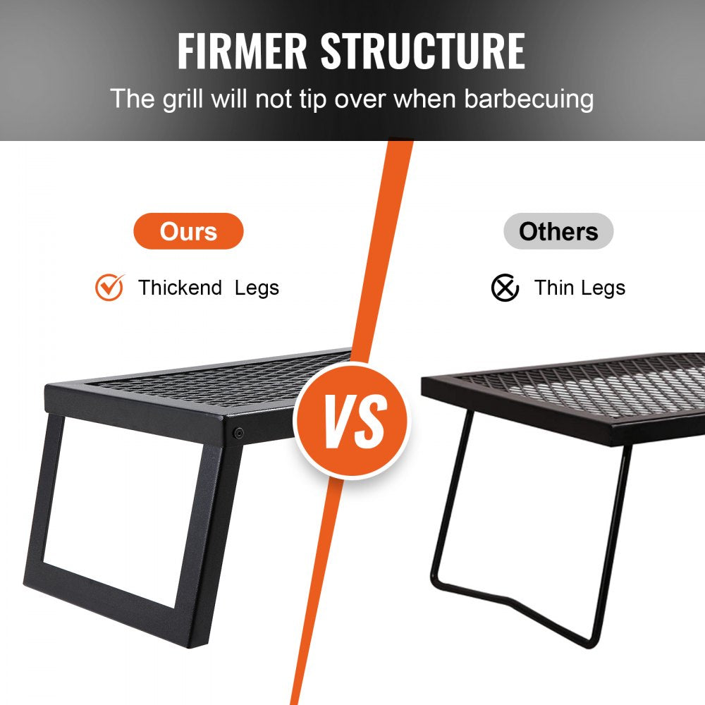 Folding Campfire Grill, Heavy Duty Steel Mesh Grate, 18" Portable Camping Grates Over Fire Pit, Camp Fire Cooking Equipment with Legs Carrying Bag, Grilling Rack for Outdoor Open Flame Cooking