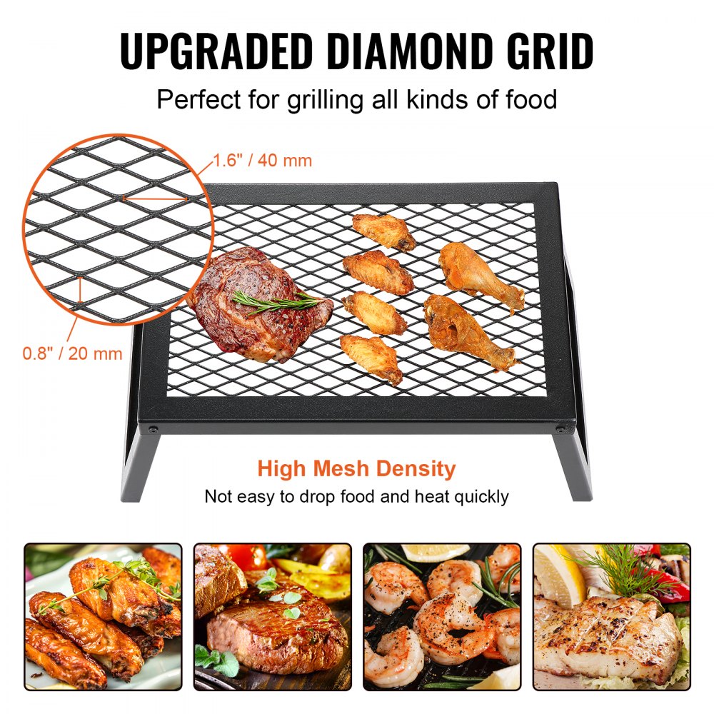 Folding Campfire Grill, Heavy Duty Steel Mesh Grate, 18" Portable Camping Grates Over Fire Pit, Camp Fire Cooking Equipment with Legs Carrying Bag, Grilling Rack for Outdoor Open Flame Cooking
