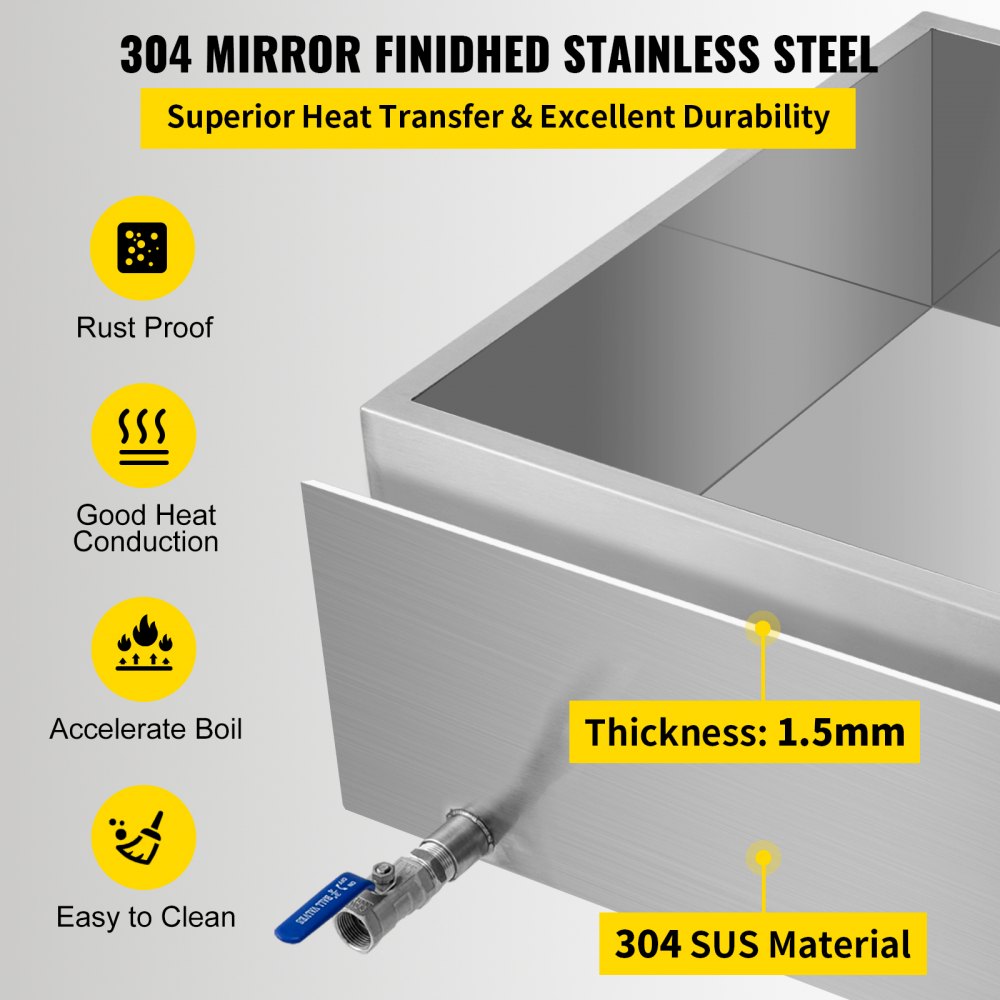 Maple Syrup Evaporator Pan 24x24x9.5 Inch Stainless Steel Maple Syrup Boiling Pan with Valve