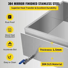 Maple Syrup Evaporator Pan 24x24x9.5 Inch Stainless Steel Maple Syrup Boiling Pan with Valve