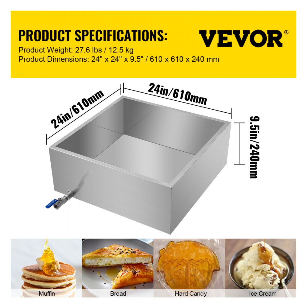 Maple Syrup Evaporator Pan 24x24x9.5 Inch Stainless Steel Maple Syrup Boiling Pan with Valve