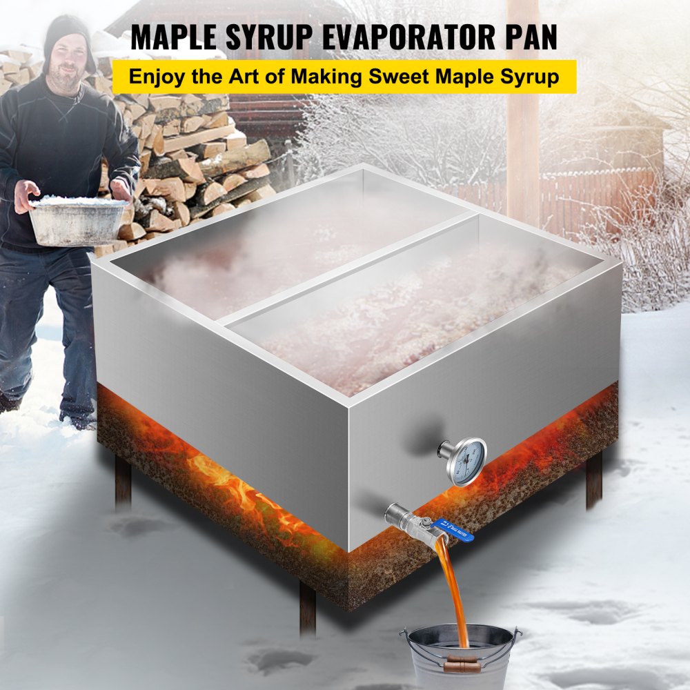 2`x2` Flow Divided Maple Syrup Pan w/Valve, Therm, Plugs. Evaporator