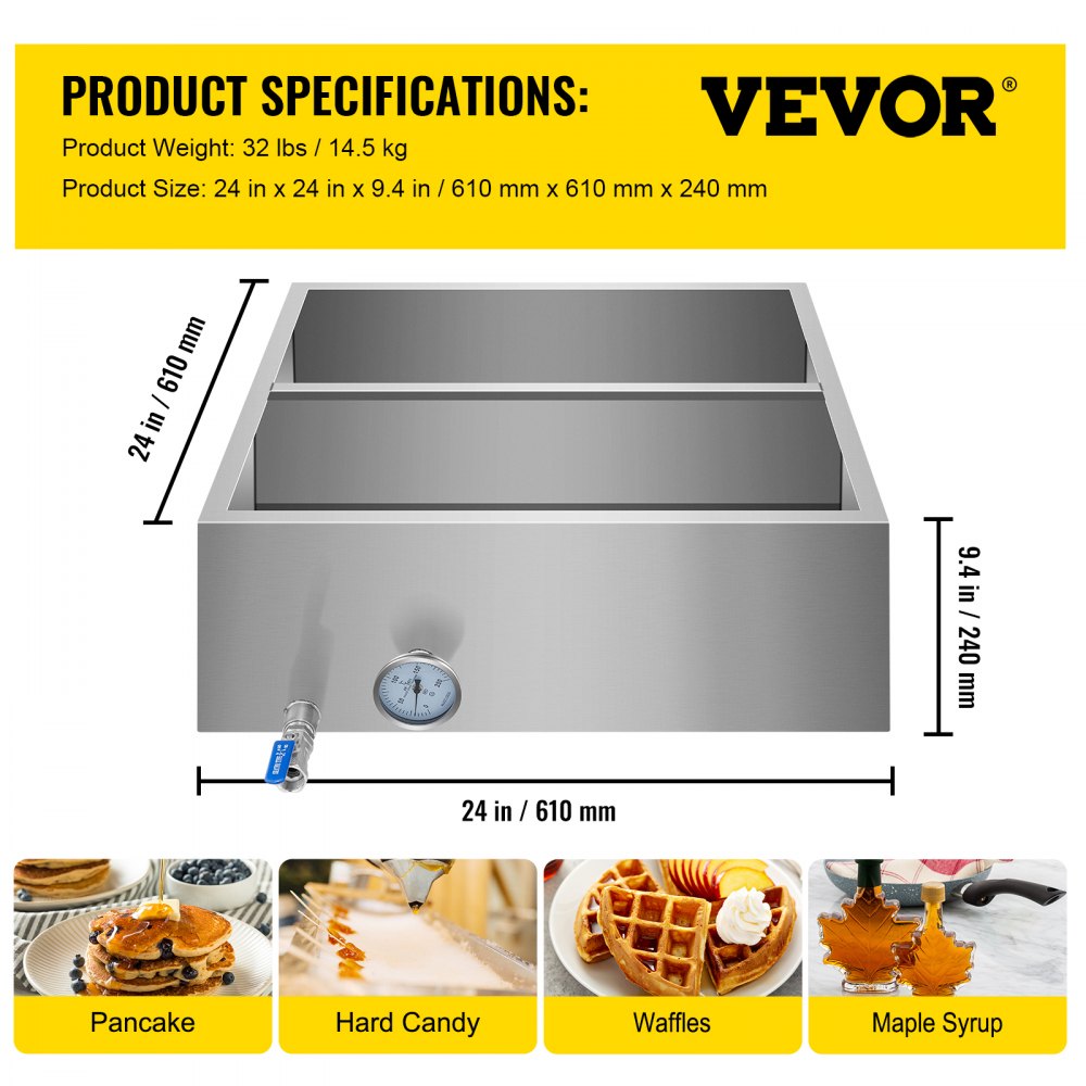 2`x2` Flow Divided Maple Syrup Pan w/Valve, Therm, Plugs. Evaporator