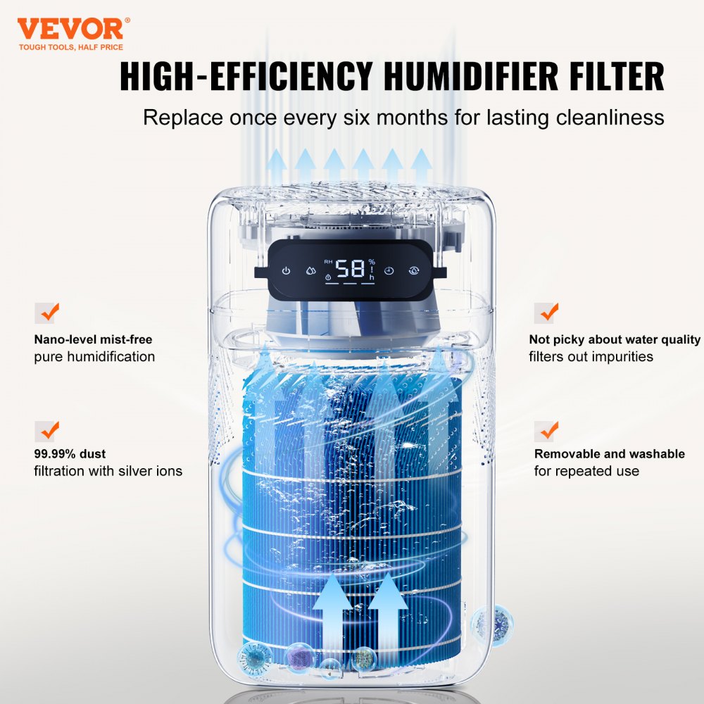 White Bostome 5L evaporative humidifier with digital display and water tank.
