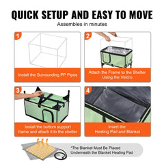 Green elevated heated cat house with waterproof design and spacious interior for medium-small cats.