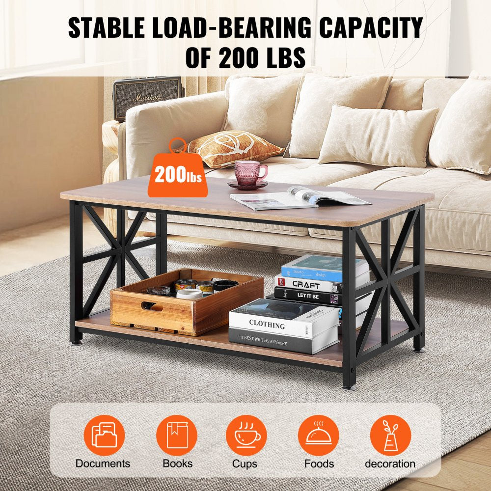 40" Farmhouse Coffee Table Rectangle Table with Open Storage Compartment