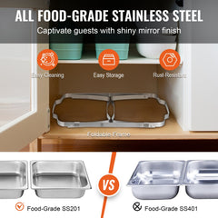 Chafing Dish Buffet Set, 8 Qt 6 Pack, Stainless Chafer with 6 Full Size Pans, Rectangle Catering Warmer Server with Lid Water Pan Folding Stand Fuel Holder Tray Spoon Clip, at Least 8 People Eac