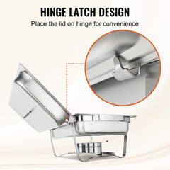 Chafing Dish Buffet Set, 8 Qt 6 Pack, Stainless Chafer with 6 Full Size Pans, Rectangle Catering Warmer Server with Lid Water Pan Folding Stand Fuel Holder Tray Spoon Clip, at Least 8 People Eac