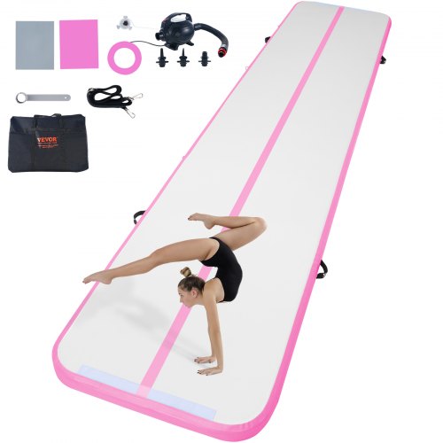 Gymnastics Air Mat - 4 Thick Tumbling Mat w/ Electric Pump (16 ft, Pink) | Training Mats for Gym, Yoga, Cheerleading at Home